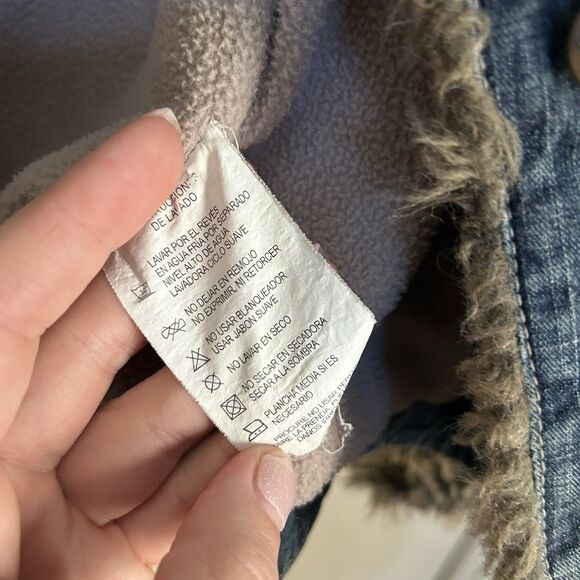 Armi Womens Jacket Medium Blue Fur Trim 100% Cotton Denim Lined Warm Hippie - Picture 4 of 9